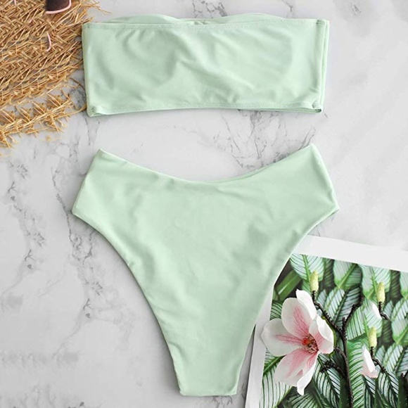 Mint Green Strapless High Cut Bandeau Bikini - Picture 2 of 3